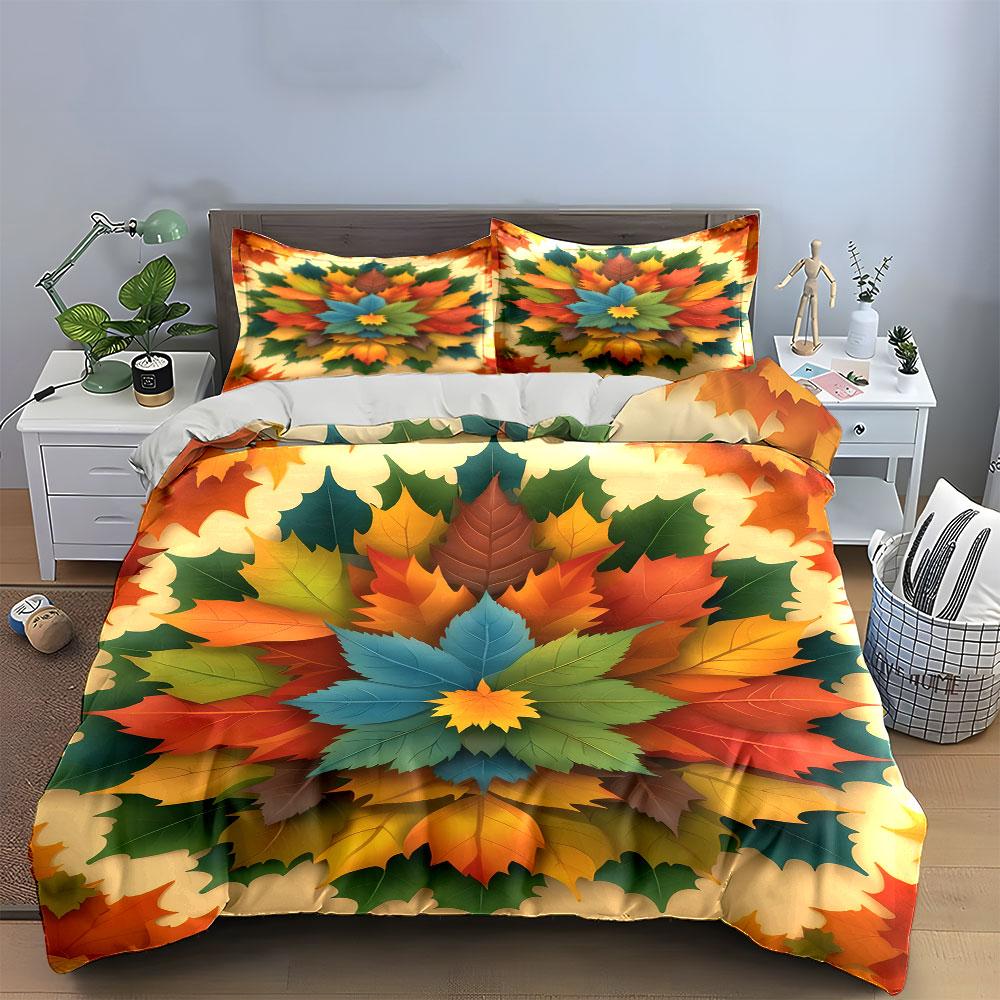 Autumn Leaves Decorative Set Soft Comfortable Duvet Cover Bedding Set Included 1*Duvet Cover & 2*Pillowcases, Gift