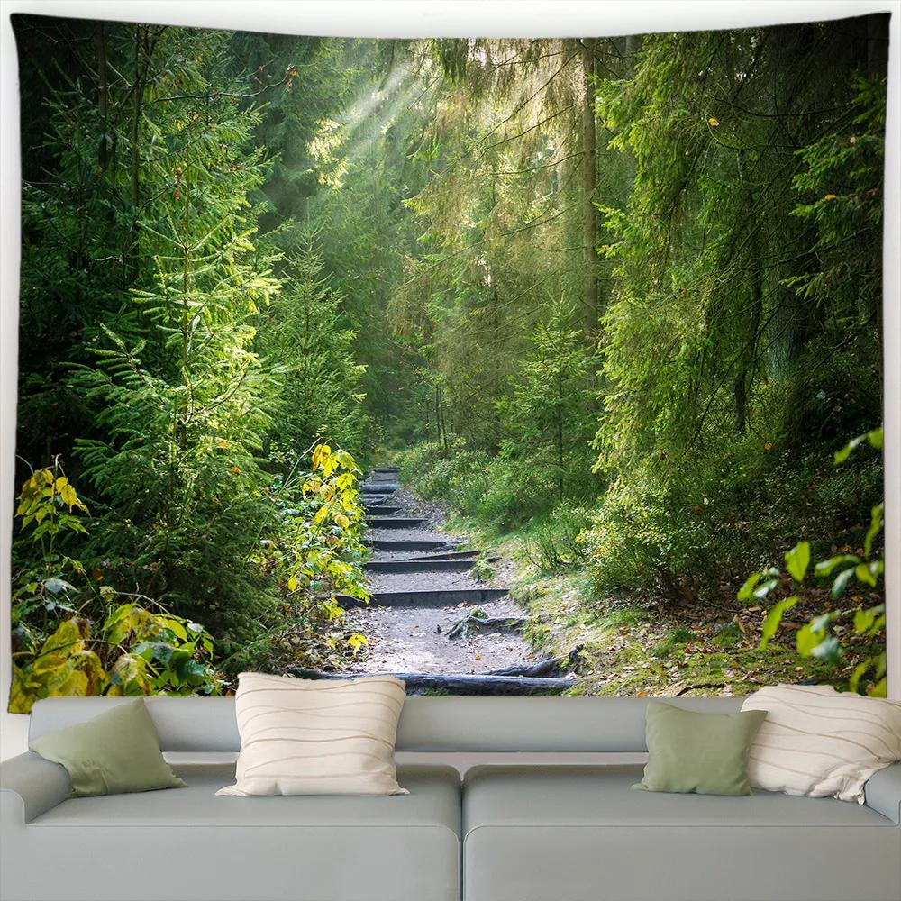 Forest Landscape Tapestry Waterfall Tropical Plants Spring Trees Nature Scenery Garden Wall Hanging Home Living Room Dorm Decor
