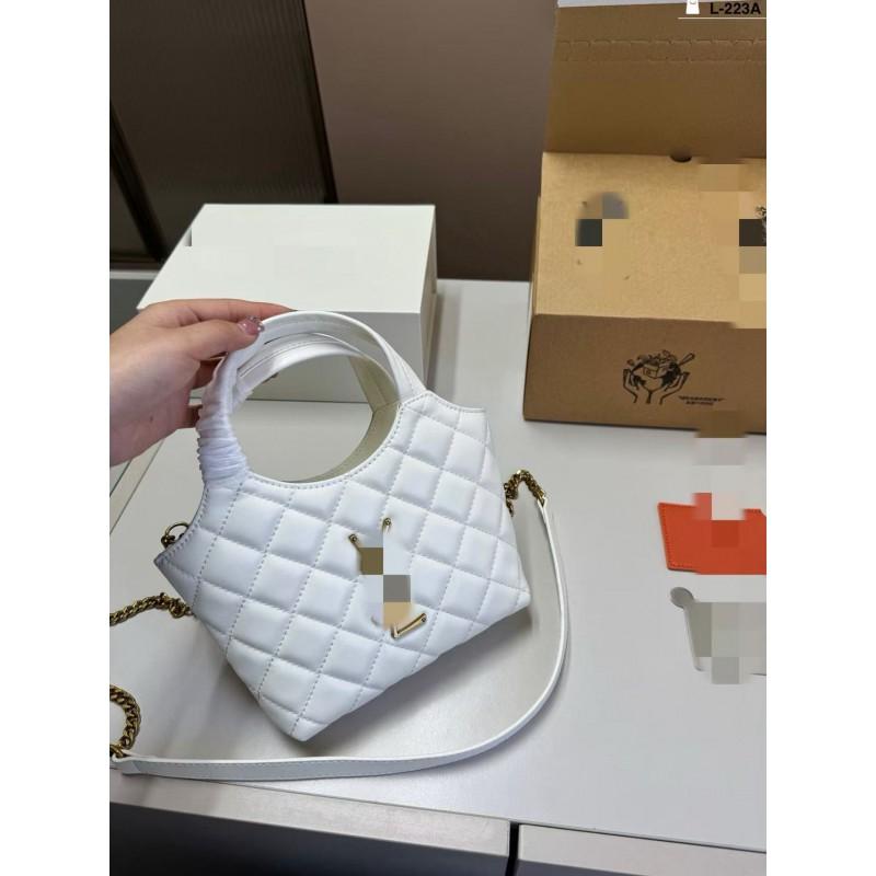 Mini Quilted Chain Shoulder Bag Crossbody Tote Women Soft PU Water Bucket Style With Zippered Pocket