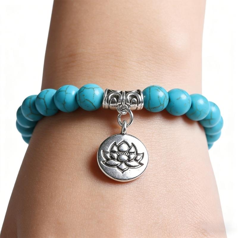 Stylish Adjustable Elastic Buddhas Bead Bracelet with Lotuses Charm Stretch Wristchain Accessories For Women Men