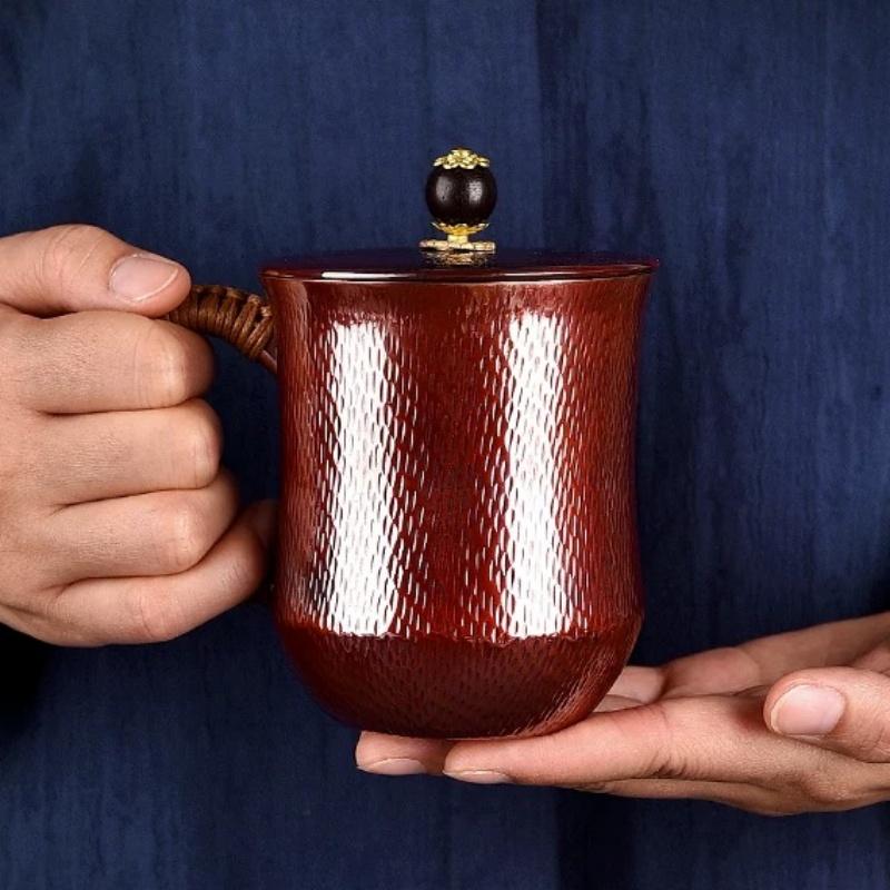 Pure Copper Moscow Mule Coffee Mug Engraved Exquisite Luxury Vintage Durable Coppery Beer 300ml Tumbler Weave Handle Tea Cup