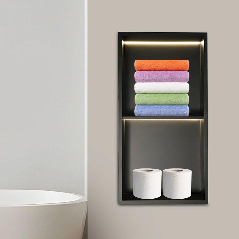 Stainless Steel Recessed Wall Niche with LED Light 2/3-Tier Bathroom Shelves Concealed Shower Niche Shelf Bbathroom Cabinet
