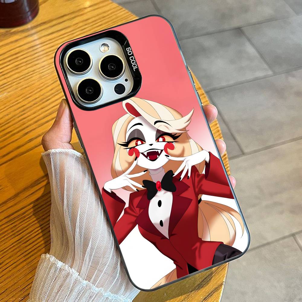 

Happy Hotel H-Hazbin CHAR And V Phone Case For iPhone 16 17 15 14 12 13 Pro Max Black Candy Matte Shockproof Cover iPhone16pro