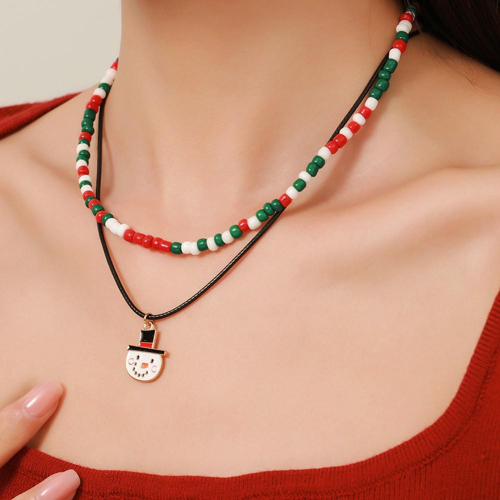 Snowflake Christmas Tree Santa Claus Pendant Chokers Women's Christmas Colorful Beads Necklace Collarbone Chain Xmas Gifts