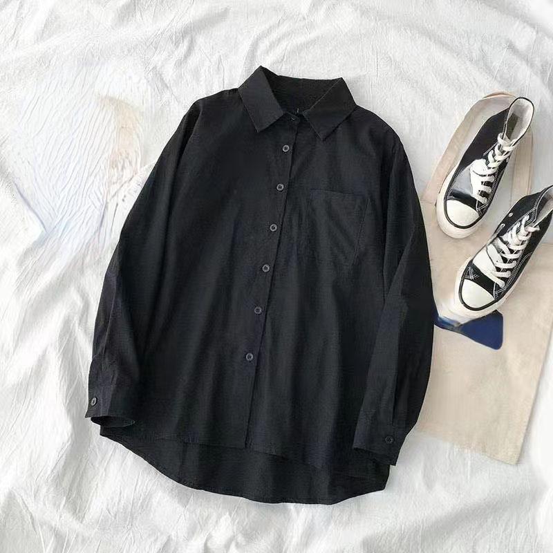 Bílé tričko s dlouhým rukávem pro ženy, podzimní odhalený límec, volná JK uniforma, studentská halenka, vintage nadměrný top, dámské blusy