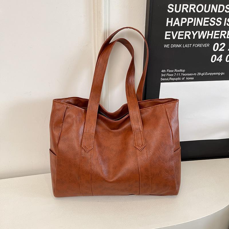 Vintage Ladies Bag Large Capacity Handbag , Vintage Plain Shoulder Bag , Ladies Commuter Casual Handbag 1Pc