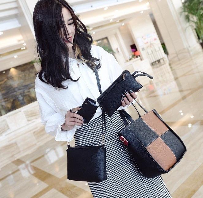 Fashion Women Splicing Color Shoulder Bag Pu Leather Handbag Holder Messenger Bag 4cs With Premium Quality Materials And Timeless Design