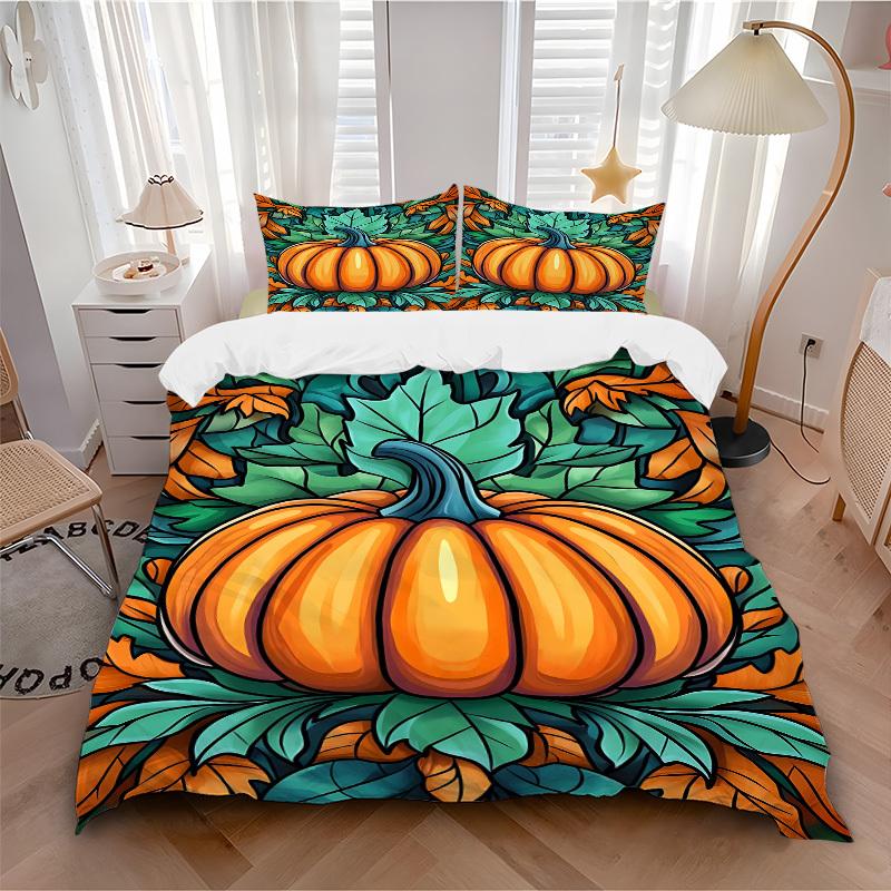 

3pcs Pumpkin Halloween Bedding Set, Includes 1 Comforter + 2 Pillowcases, Without Pillow Inserts, Soft Comfortable, Lightweight Breathable087 135x200cm