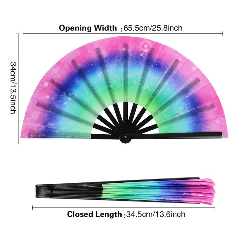 1PC Hand Rave Fan Large Music Festival Fan Gifts Folding Fan Colorful Foldable Fan 33cm