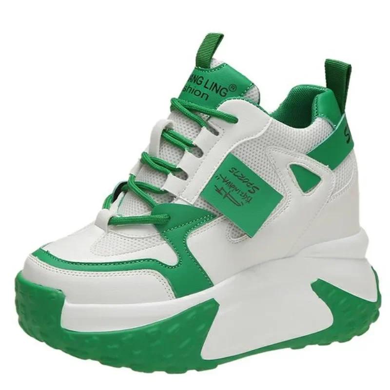 Fashion 11CM Women High Platform Sneakers Autumn Breathable Chunky Non-slip Dad Casual Shoes Thick Sole Trainers Leather Sneakers Woman