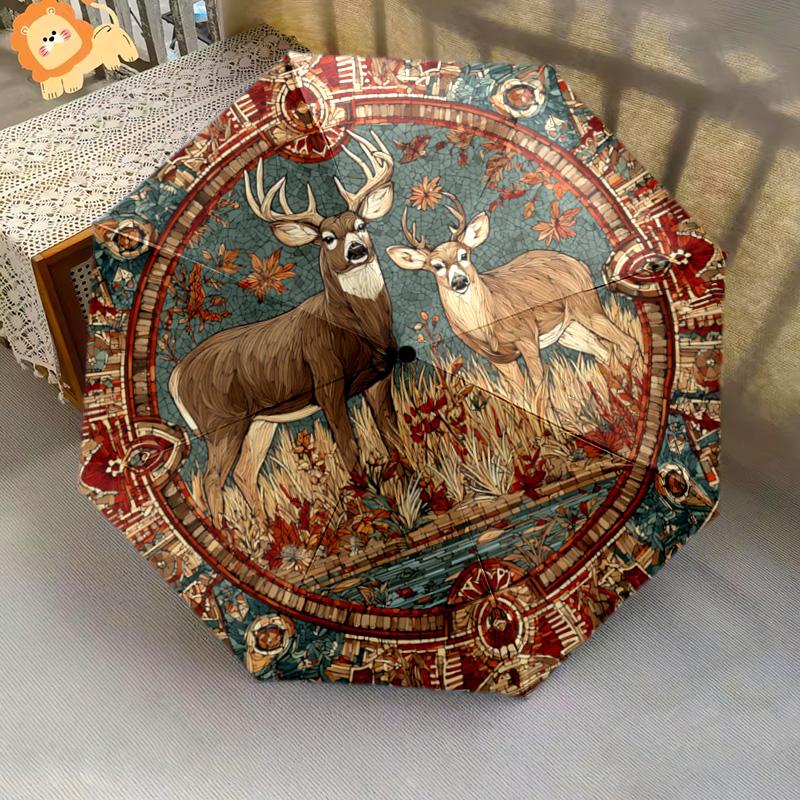 1 Pezzo Ombrello Pieghevole Automatico - Fantasia Cervi della Foresta, Design Portatile e Pieghevole con 8 Stecche, Regali di Natale e Compleanno