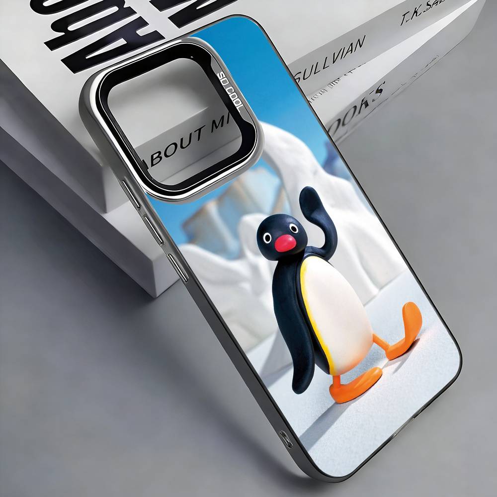 P-Pingu Cute P-Penguin Colorful Silver Back Phone Case For IPhone 17 16 15 14 13 12 11 Plus Pro Max Plus