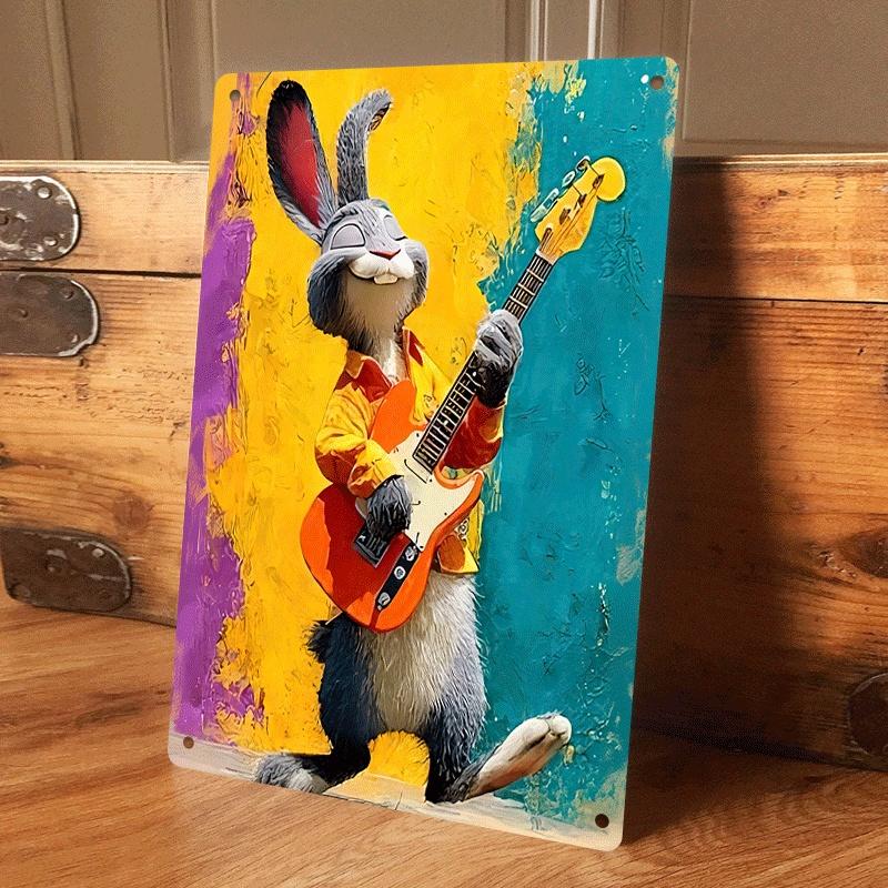 

1 piece Creative Cartoon Rabbit Electric Guitarist Tin Painting Hanging Plaque Modern Living Room Children s Room Wall Decoratio (as the picture,20x30cm)