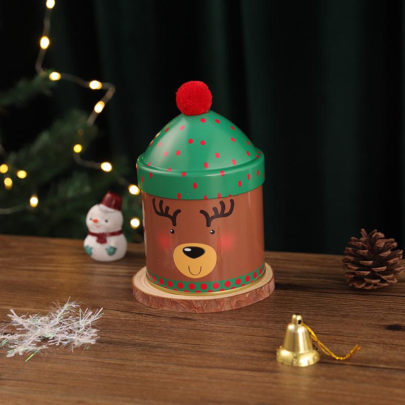 Personalized Christmas Candy Bucket with Reindeer & Snowman Tin - Festive Children's Gift Storage Hat Box