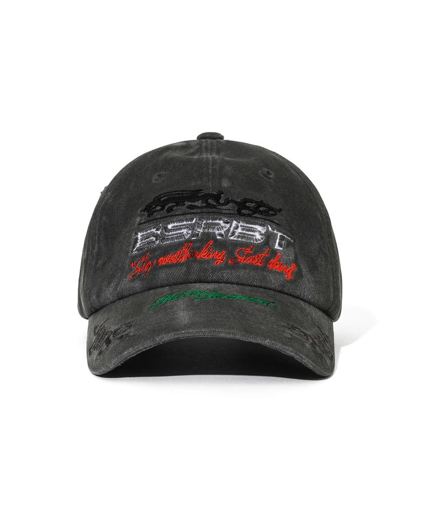 Bieseulaebis 3D Embroidery Dirty Washed Cotton Cap Black