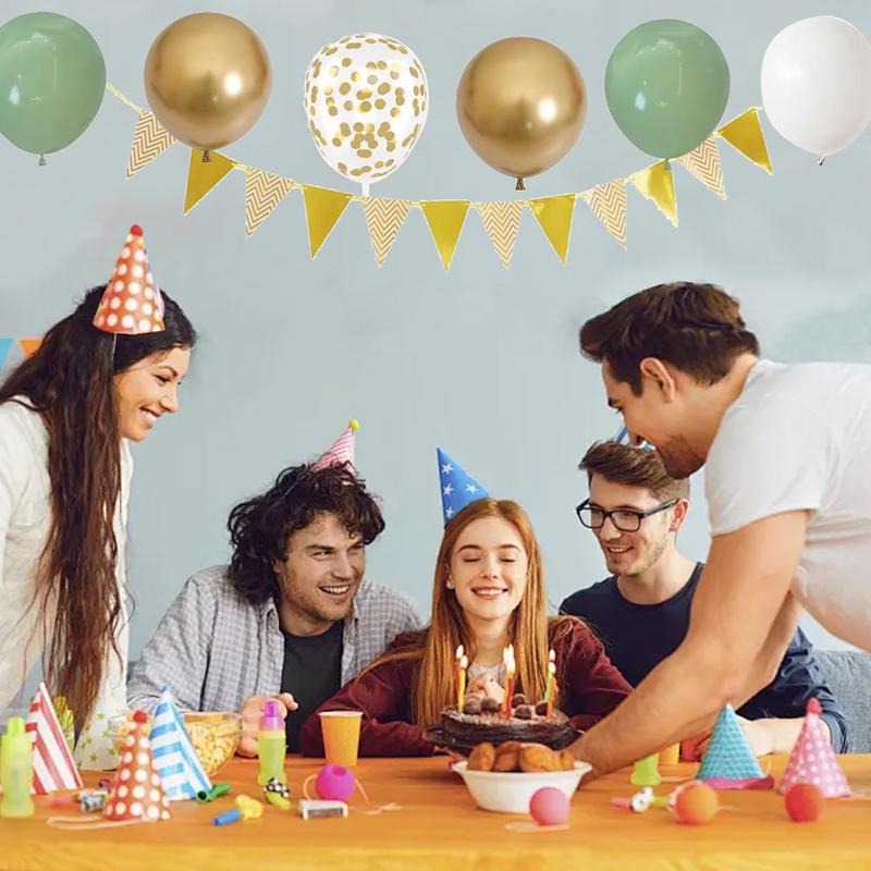 28 Pcs Birthday Decoration Set Foil Balloon Green Gold White Birthday Decorations Happy Birthday Banner, Balloons, Pennants kit