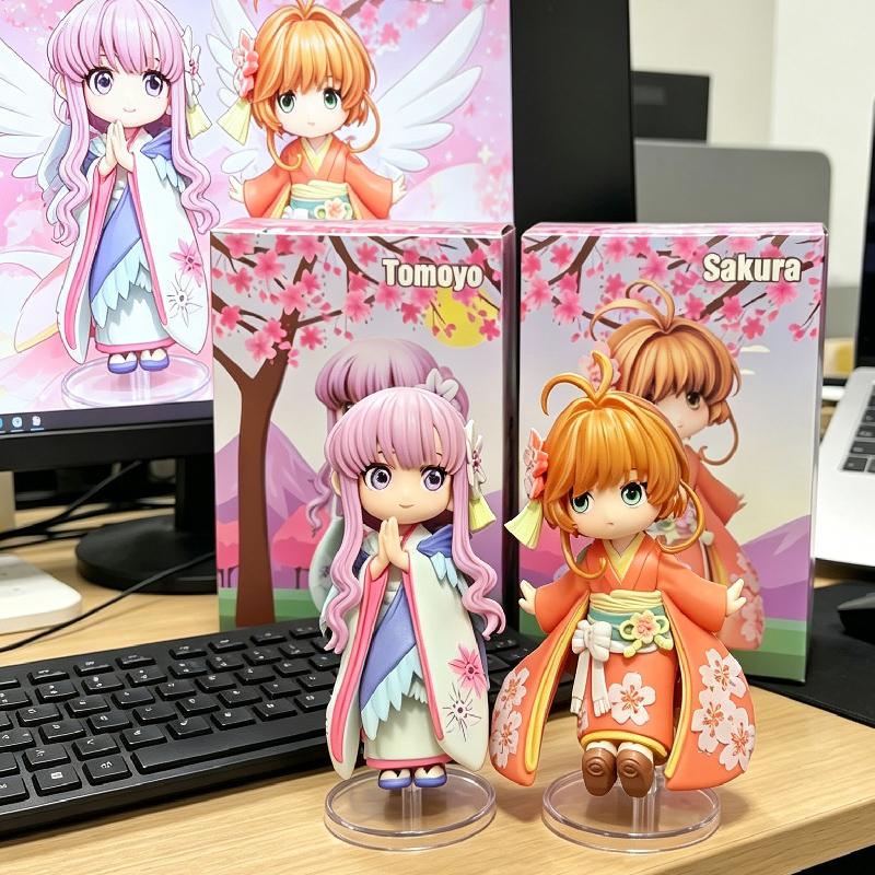 12cm Q Version KINOMOTO SAKURA And Friends Kimono GK Statue Collectible Kawaii Figurine Model Desktop Decor Gift Toys