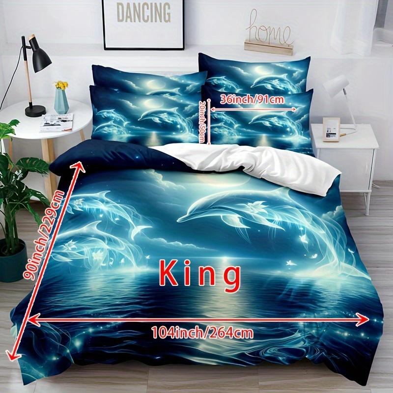 3pcs Enchanting Dolphin Bedding Set - Ultra-Soft & Breathable Polyester Duvet Cover and Pillowcases with Magical Ocean Animal Print, Zip Clo