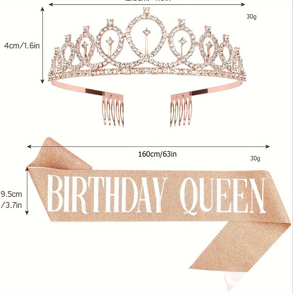 Birthday Party Dance Crown Sash Set Crown Shoulder Strap Birthday Gift Decoration for Women