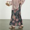 Women Vintage Print Floral Straight Skirts Spring Chinese Style Ramie Soft Female High Quality Skirts