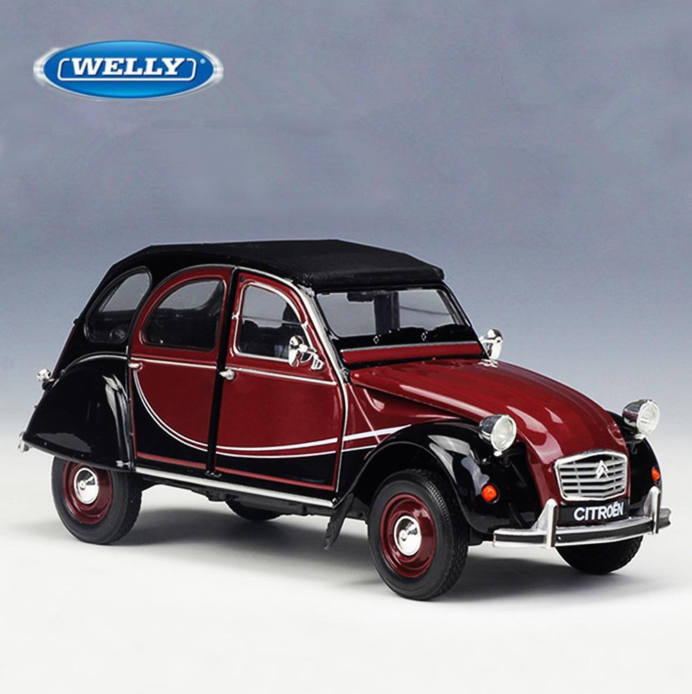 WELLY 1:24 Citroen 2CV 6 Charleston Alloy Car Model Diecast Metal Classic Vehicles Model Simulation Collection Children Toy Gift