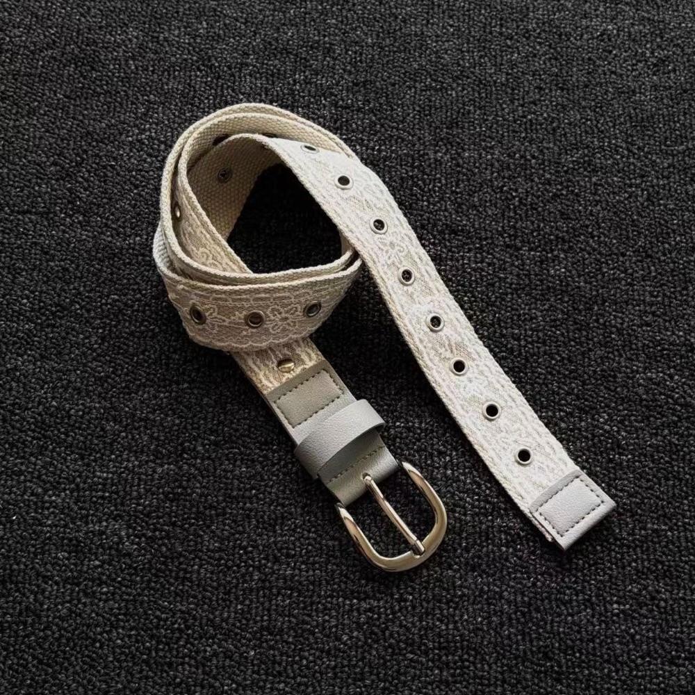 Y2K Lace Waistband Metal Buckle Dress Jeans Belt Fashion Canvas Waist Belt  Spicy Girls