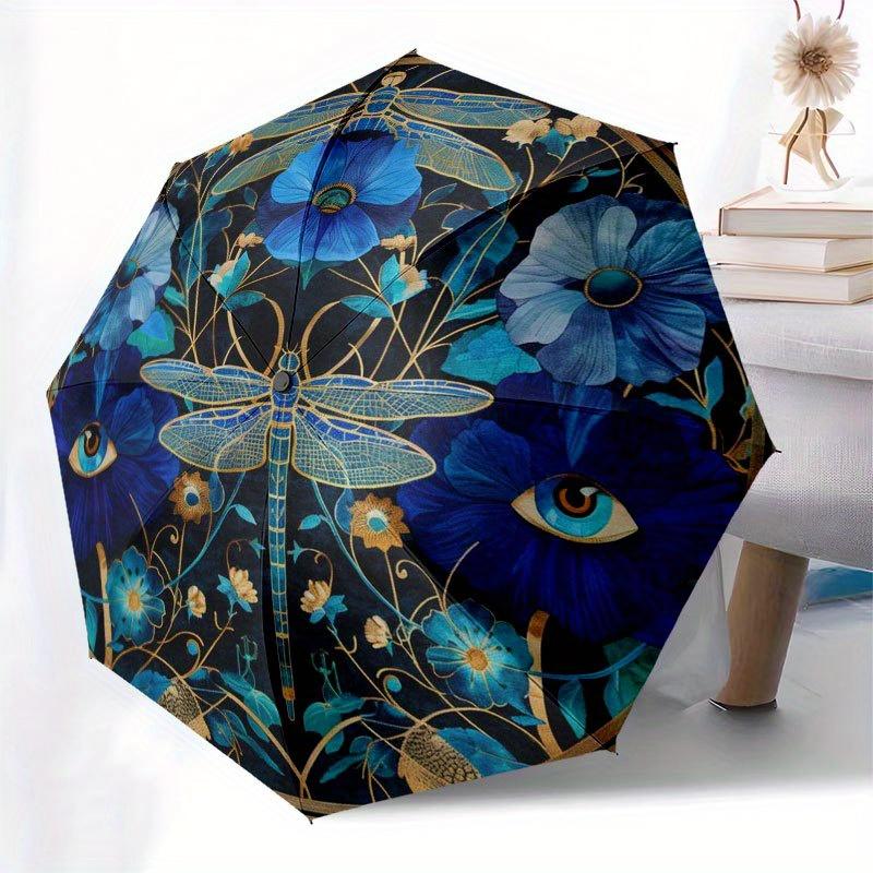 Blue Floral Dragonfly Tapestry: Bohemian Wall Hanging for Bedroom DecorUmbrella with Cute Design, Portable 3-Fold Compact Umbrella for Men & Women, Va