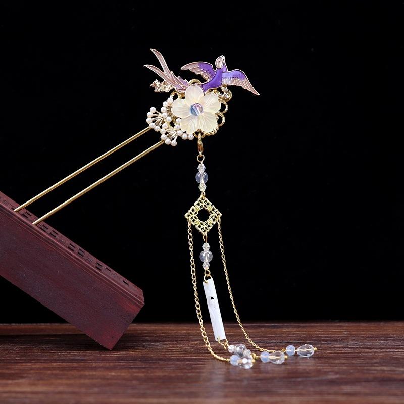 Handmade Retro Fairy Long Fringed Hairpin, Step Hairpin, Women's Ancient Costume Disc Hair Hairpin, Ancient Hanfu Headgear Accessories