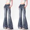 Plus Size Butterfly Embroidery Flare Jeans - Women's Summer Streetwear Slimming Wide-Leg Pants