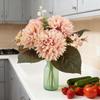 Artificial Flowers 6 Branches Bulbous Chrysanthemum Hydrangea Eucalyptus Leaves Silks Valentine Wedding Bouquet Home Decora Yard