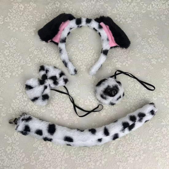 Lot de 2/3/4 cerceaux à cheveux pour oreilles de chien pour adultes et enfants, en peluche, rembourrage en coton, nez, queue, nœud papillon, costume de Cosplay, cadeau de fête d'Halloween de Noël