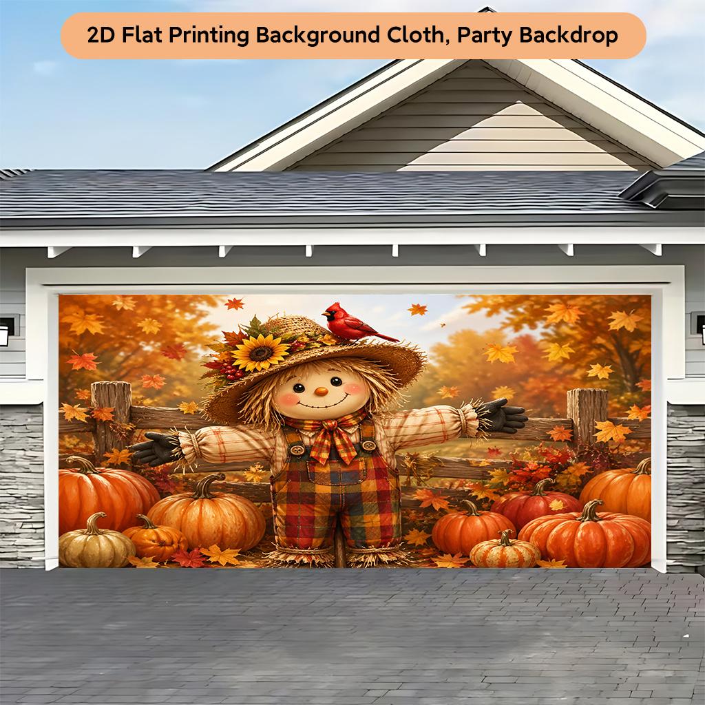 1 Piece of 2D Flat Background Fabric Background Fabric with Image of Scarecrow and Pumpkin Fieldzyc
