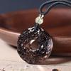 Natural Obsidian Double Pixiu Safety Buckle Pendant - Golden Obsidian Crystal Charm