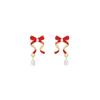 Red Ribbon Bow Diamond Stud Earrings, Sweet Niche Design In Autumn And Winter, Simple Woman
