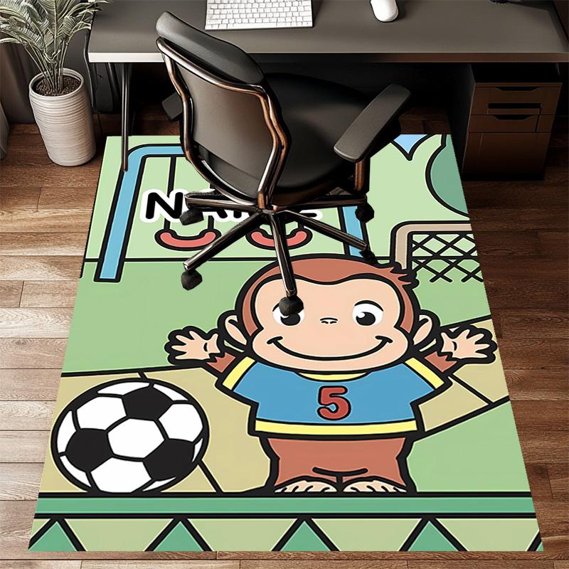 Custom Curious George Mat Personalized Name, Polyester Washable Indoor Entryway Rug, Gift for Christmas, Easter, Thanksgiving Day