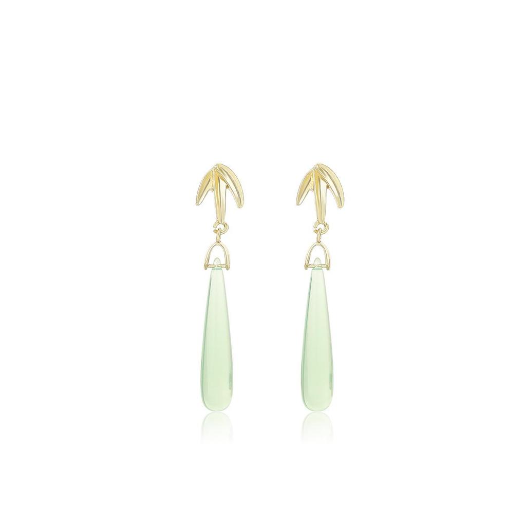 Emerald Teardrop Tassel Silver Needle Earrings - Retro Green, High-End, Simple, Long Design