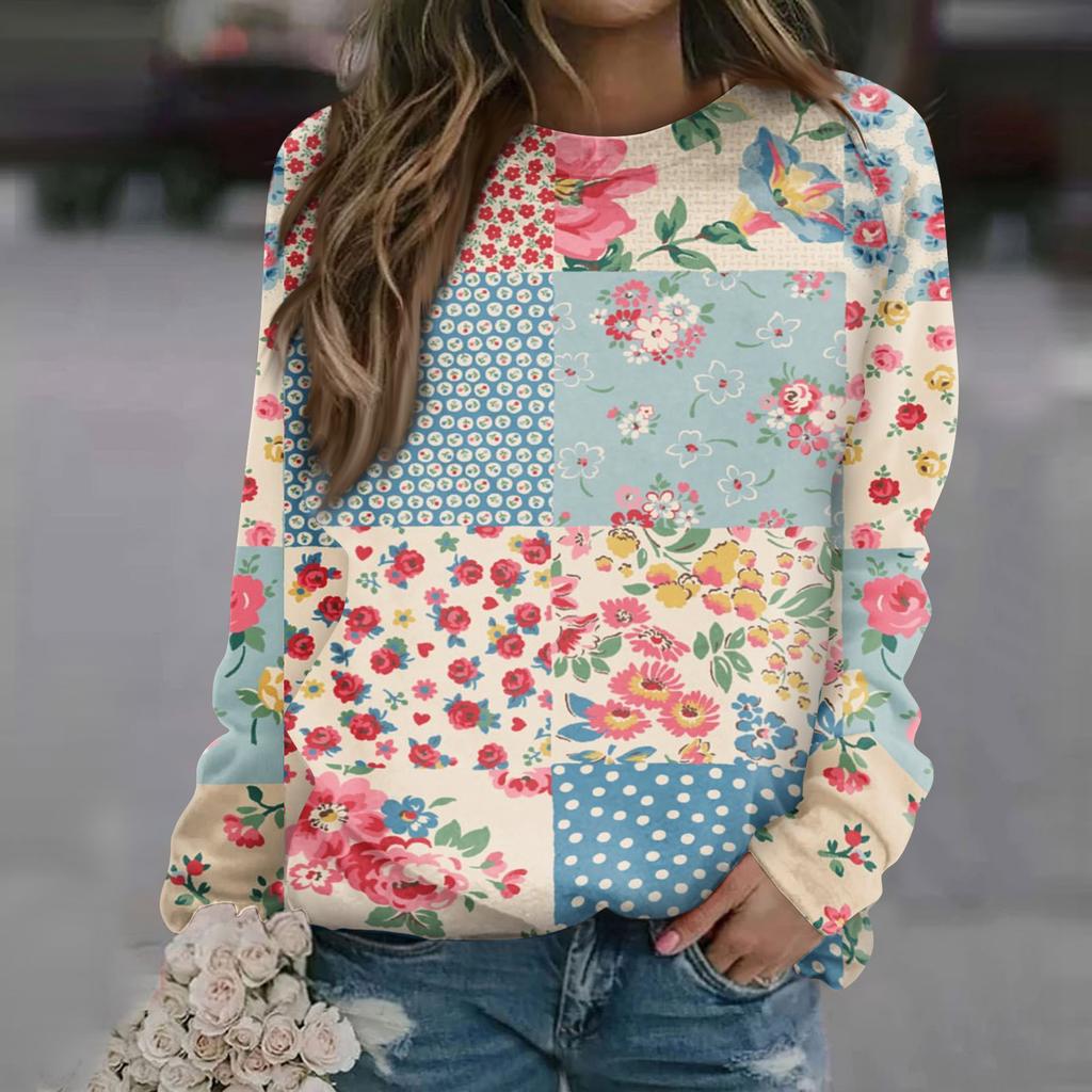 Women's Fashion Casual Long Sleeve Christmas Printed Neck Sweatshirt Top