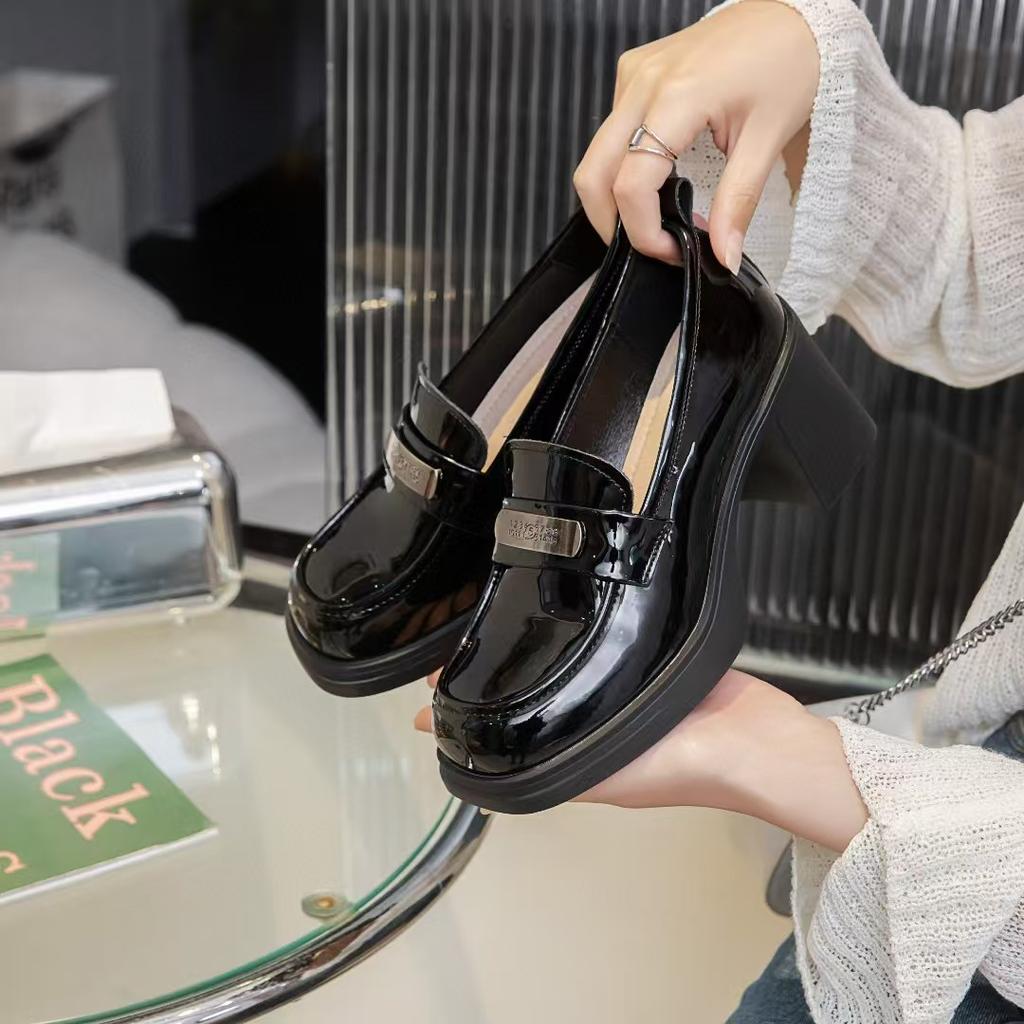 Small leather shoes women's spring new leather high-heeled versatile thick-soled thick-heeled temperament single shoes