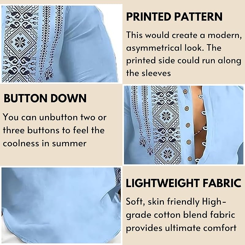 Deelmo Men' Cotton Blend Mandarin Collar Self One Design Full Sleeve Casual Short Kurta (Large, Rama)