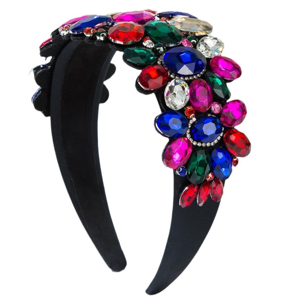 Fashion Baroque Wide-Brimmed Glass Drill Headband Heavy Industry Full Diamond Super Shiny Retro Luxury Ball Hair Accessories