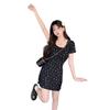 French Floral Short-sleeved Dress Summer New Women's Clothing Black Slim and Thin Temperament Medium and Long Skirt