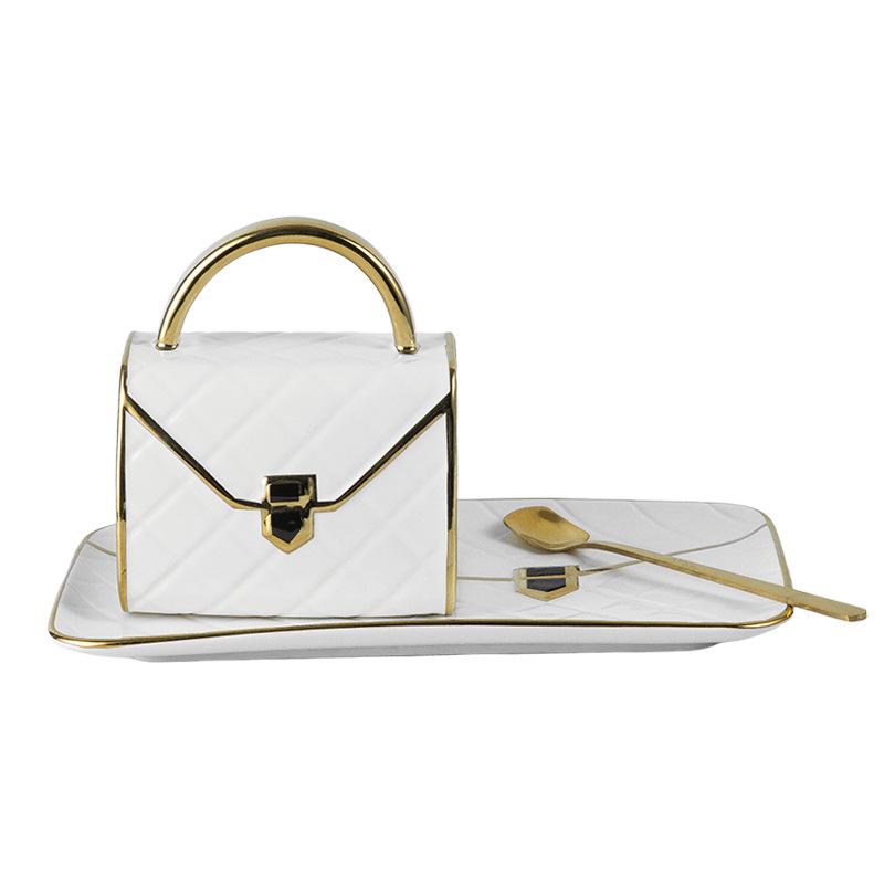 Керамический кофейный набор с чашкой в форме сумочки, покрытый золотом 310ml чёрный