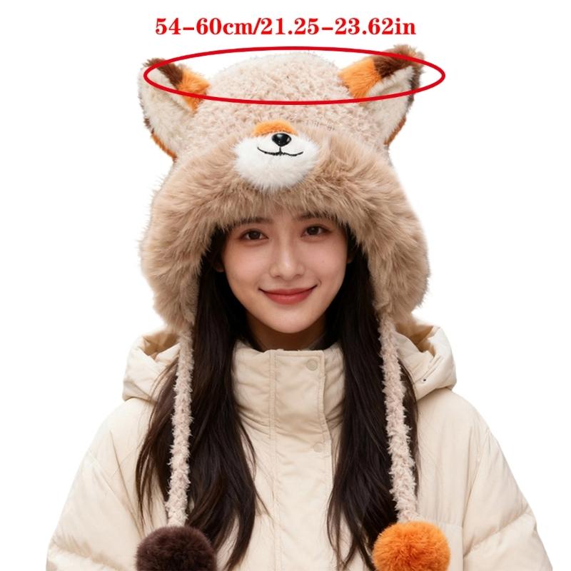 Furry Ears Plush Winter Hat for Women Girl Warm Comfortable Unisex Earflap Cap for Skiing Camping Daily Outdoor Use