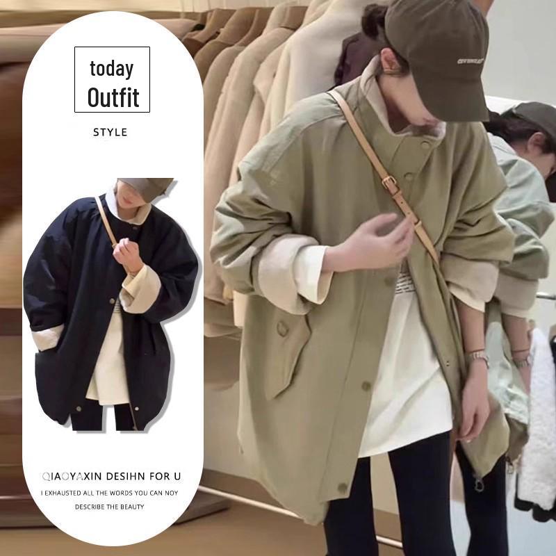 Women's 2025 Korean Style Stand Collar Plus Velvet Mid-Length Winter Parka Jacket - Trendy, Loose, and Slimming