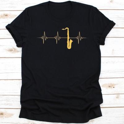 Heartbeat Saxophone Player Woman Printed TShirt Funny Marching Band SingleReed Woodwind Instrument Jazz Lover Cotton Shirt