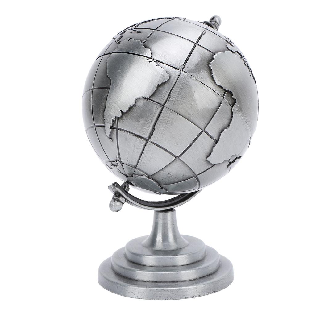 Roterande jordglob prydnad bord skrivbordsdekor legering 360 graders rotation hantverk S grå