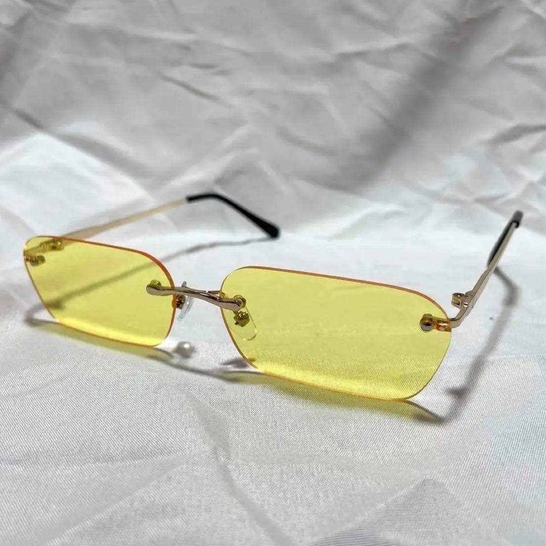 

[USED] Rimless Gold Yellow Lens Limited Edition Gold Korean Sunglasses Eyeglasses
