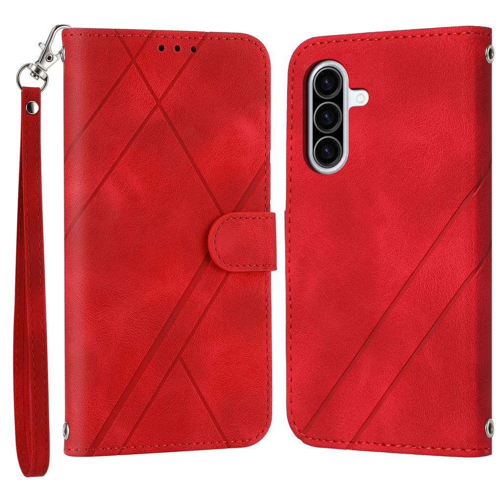 Für Samsung Galaxy A26 5G Hülle Geprägte Linie Leder Handyhülle mit praktischer Handschlaufe