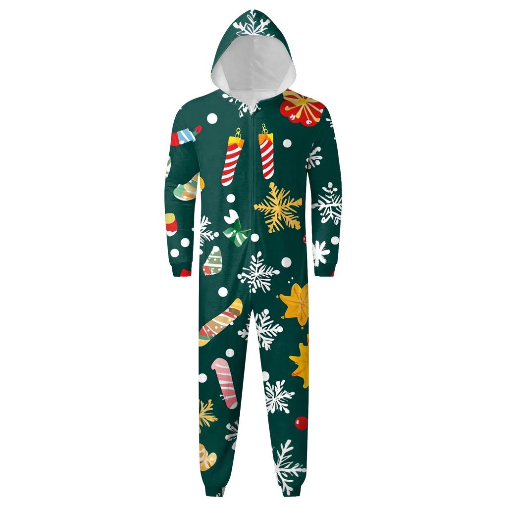 Christmas Print Family Matching Hooded Long Sleeved Zippered Jumpsuit Set