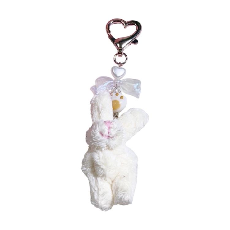 Cute And Playful Keyring Hanging Charm Girls Heart Furry Rabbit Doll Keychain Pendant Backpack Pendant for Bags бежевый